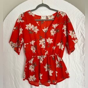 Red Floral Blouse
